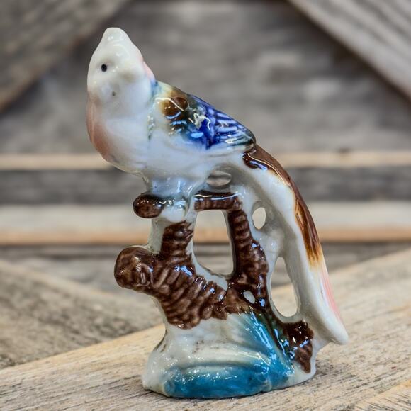Vintage Small Porcelain Bird Figurine w/ Long Tail Perched on Branches, 3.5”H - Picture 5 of 7